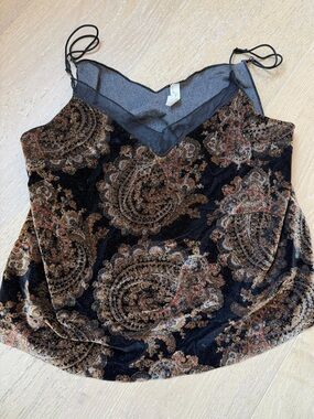 Y2K Free People Black Velvet Paisley Camisole with Brown Accents